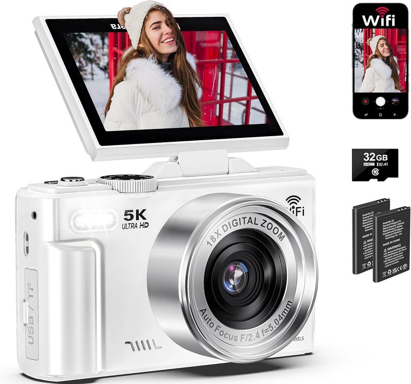 Demofit 5K Digital Camera for Photography - 75MP WiFi Vlogging Camera for YouTube - UHD 18X Zoom Digital Cameras with Flip Screen 3" 180° - Travel Photography Flash Camara for Beginners & Adults - Image 1
